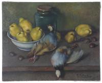 26112-RAMON RIBAS RIUS (1903 - 1983) "STILL LIFE WITH PARTRIDGES AND QUINCE".