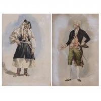 25973-19TH CENTURY, SPANISH SCHOOL. "MASCULINE FIGURES", pair of watercolours on paper.