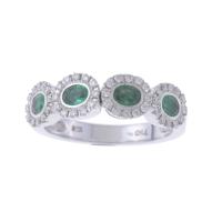 143-RING WITH FOUR ROSETTES OF DIAMONDS AND EMERALDS.