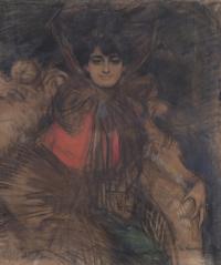 901-RAMÓN CASAS Y CARBO (1866-1932). "GIRL SEATED", ca. 1906-1907.