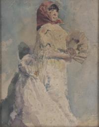 902-19TH CENTURY, SPANISH SCHOOL. "GIRL WITH A FAN".