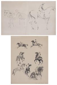 906-ESCUELA ESPAÑOLA, SIGLO XX. Pareja de dibujos preparatorios para caballos.