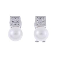 188-PEARL AND DIAMONDS EARRINGS.