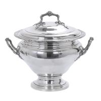 2-LARGE GERMAN SILVER TUREEN, NAPOLEON III STYLE.