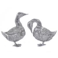 17-PAREJA DE PATOS EN PLATA ESPAÑOLA, SIGLO XIX.