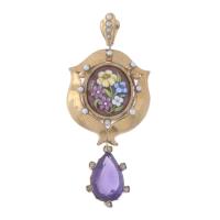 215-PENDANT WITH ENAMEL AND LARGE AMETHYST, 1940'S.