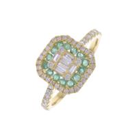 129-ART DECO STYLE RING WITH EMERALDS AND DIAMONDS.