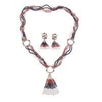 25824-LONG NECKLACE AND EARRINGS IN CORAL, ONYX AND PEARLS.