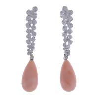 190-LONG FLORAL EARRINGS WITH DIAMONDS AND CORAL TEARDROP.