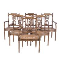 1300-SET OF SIX LOUIS XVI CHAIRS WITH ARMRESTS.