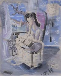 963-EMILI GRAU-SALA (1911-1975). "GIRL WRITING A LETTER BY THE BALCONY".