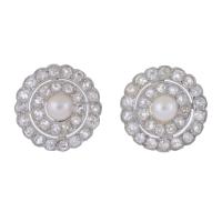 139-DIAMONDS AND PEARLS ROSETTE EARRINGS. FIRST HALF OF THE 20TH CENTURY