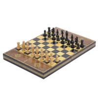 603-CHESS SET WITH MARQUETRY, CIRCA 1960.
