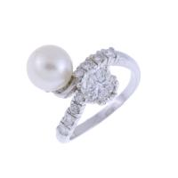 89-YOU AND ME RING WITH PEARL AND DIAMOND