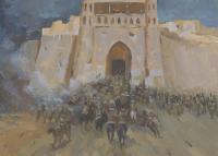 26158-20TH-21TH CENTURIES SPANISH SCHOOL. "THE INVASION OF BUKHARA ARQ BY GENJGIS KAN".