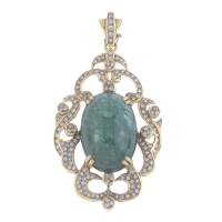 217-1960'S PENDANT WITH LARGE EMERALD, GOLD AND DIAMONDS