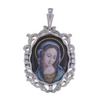 211-ENAMEL PENDANT DEPICTING MADONNA, WITH GOLD AND DIAMONDS