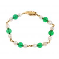 27-PEARL AND GREEN CHALCEDONY BRACELET