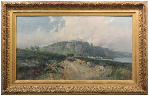 JOSEP ARMET I PORTANELL (1843-1911) "Vista costera con carro".