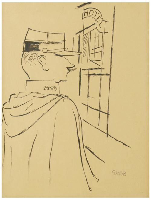 GEORG GROSZ (1893-1959), Policía francés, Tinta sobre papel