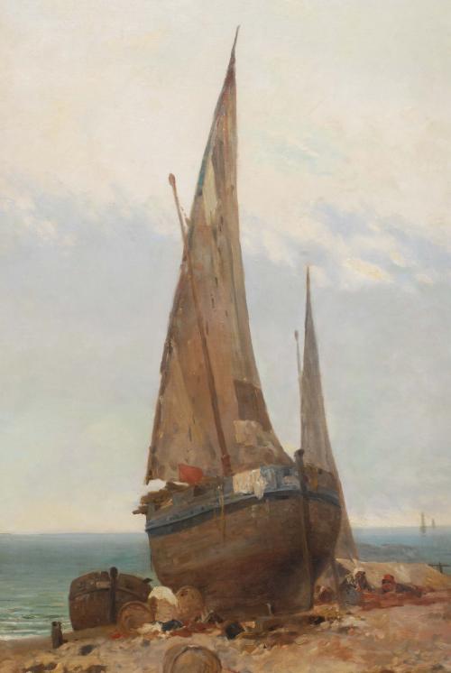 JOSEP ARMET I PORTANELL (1843-1911)., "Barca en la playa".,