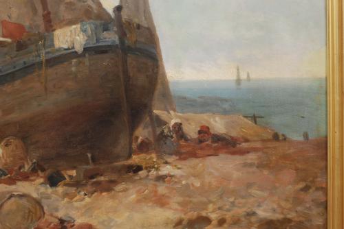 JOSEP ARMET I PORTANELL (1843-1911)., "Barca en la playa".,