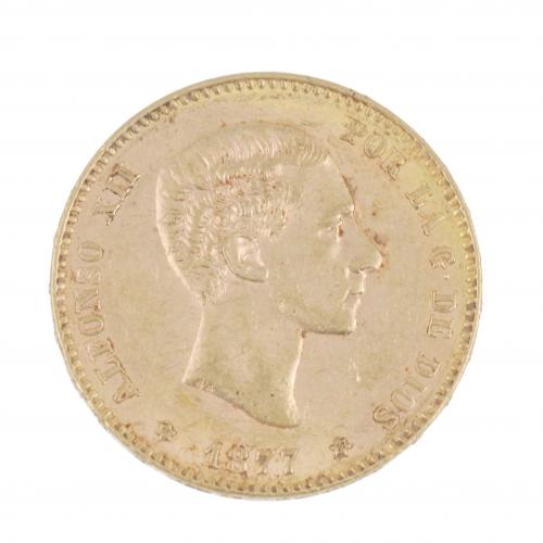 MONEDA EN ORO DE ALFONSO XII, 1877.