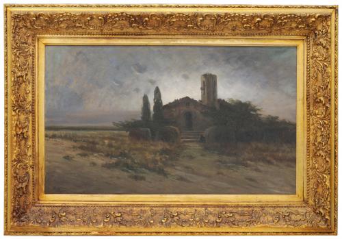 MANUEL URGELLÈS I TRIAS (1866-1939), Paisaje con ermita., Ó