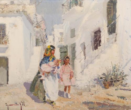 IGNACIO GIL (1913-2003), Gitanas., Óleo sobre lienzo.