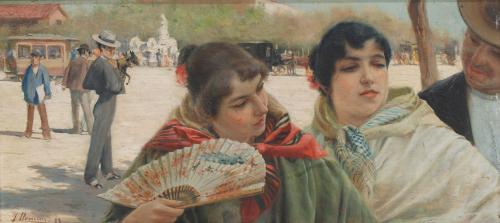 JOAN LLAVERIAS LABRO (1865-1938), De verbena., Óleo sobre t