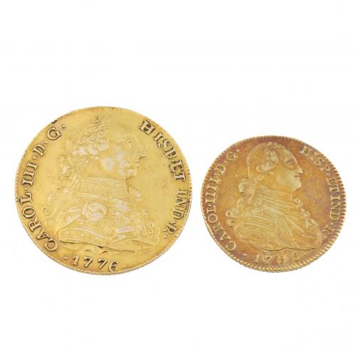 DOS MONEDAS ESPAÑOLAS EN ORO.