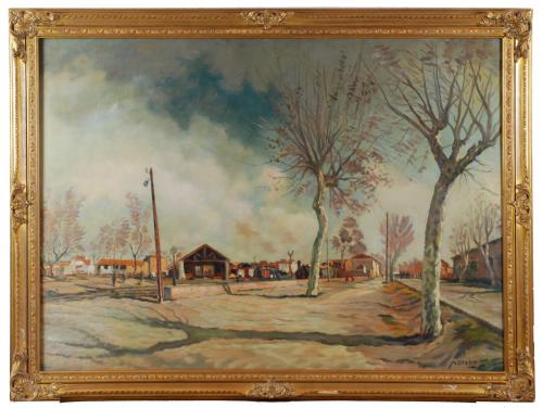 JUAN BAUTISTA PORCAR RIPOLLÉS (1888-1974)SE HA DE DEVOLVER:::FALSO:::::Paisaje con camino.Óleo sobre lienzo.