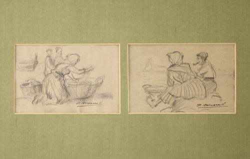 DIONIS BAIXERAS (1862-1943), Escenas de pescadoras, Dibujo