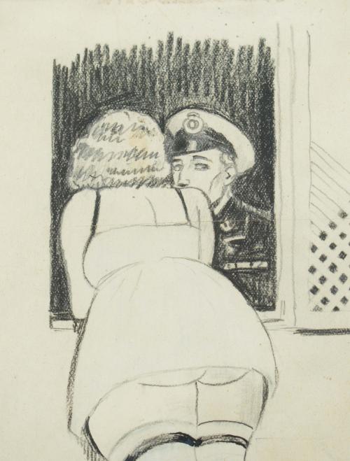 RICARD OPISSO (1880-1966), Pelando la pava., Dibujo a lápiz