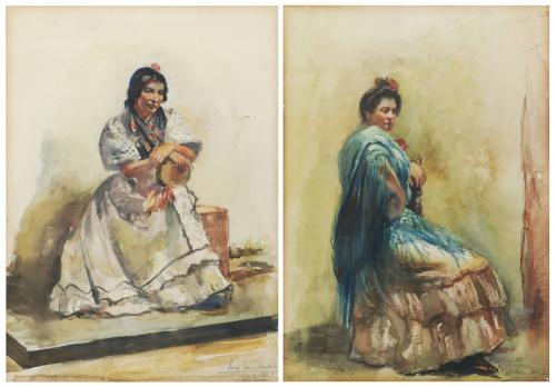 19/20TH CENTURY SPANISH SCHOOL."Folkloric Women"..Watercolour on paper..