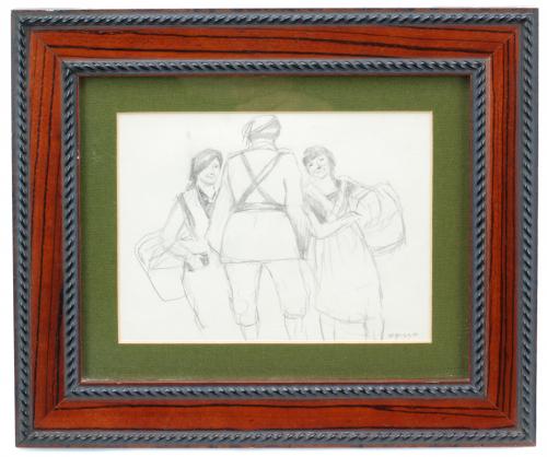 RICARDO OPISSO (1880-1966), Muchachas con soldado, Dibujo a