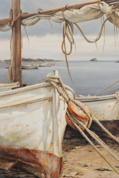 JAUME LAPORTA (1940), Barcas en la playa., Óleo sobre lienz