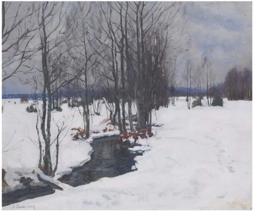 STANISLAW ZUKOWSKI (1873-1944), Paisaje nevado., Óleo sobre