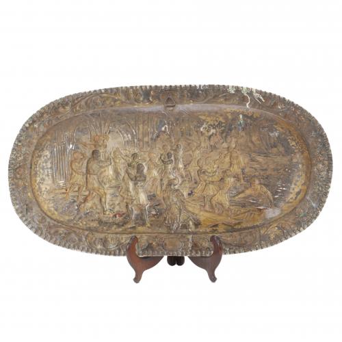 SILVER ORNAMENTAL SPANISH TRAY, EARLY C20th.