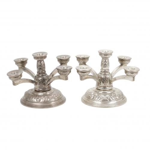 PAIR OF SILVER CANDLESTICKS, BARCELONA, MID C20th 