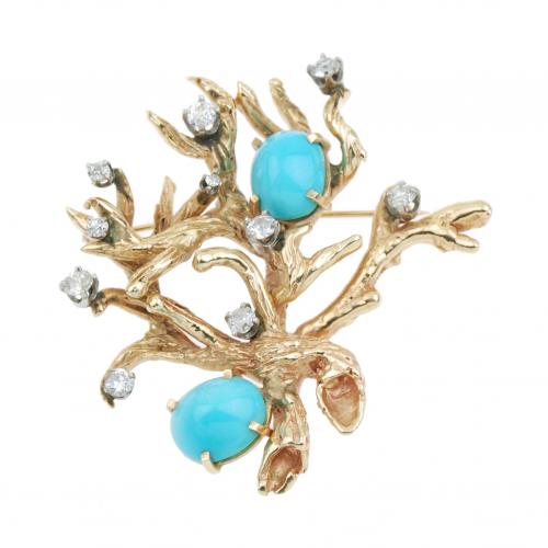 TURQUOISE AND DIAMOND BROOCH, 1960s