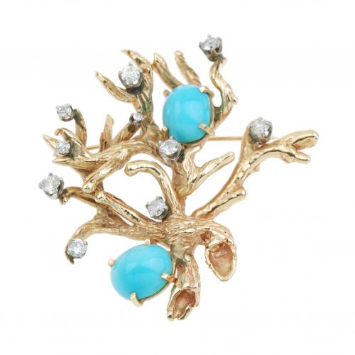 TURQUOISE AND DIAMOND BROOCH, 1960s