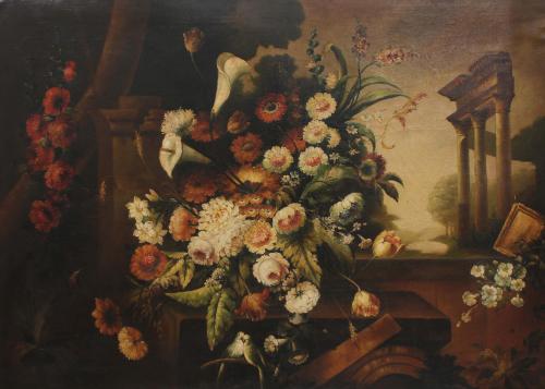 19TH CENTURY EUROPEAN SCHOOL "STILL LIFE WITH FLOWERS AND F