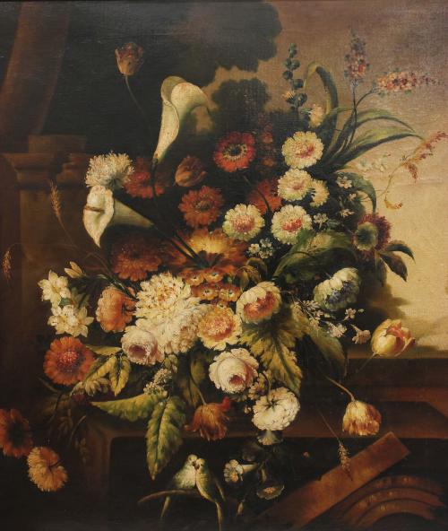 19TH CENTURY EUROPEAN SCHOOL "STILL LIFE WITH FLOWERS AND F
