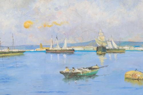 RAFAEL HERNANDEZ LOPEZ (1854-1917), Puerto de Málaga., Óleo
