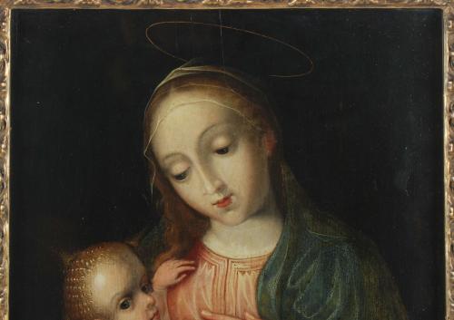 ESCUELA ITALIANA DEL SIGLO XIX, La Virgen con el Niño., Óle