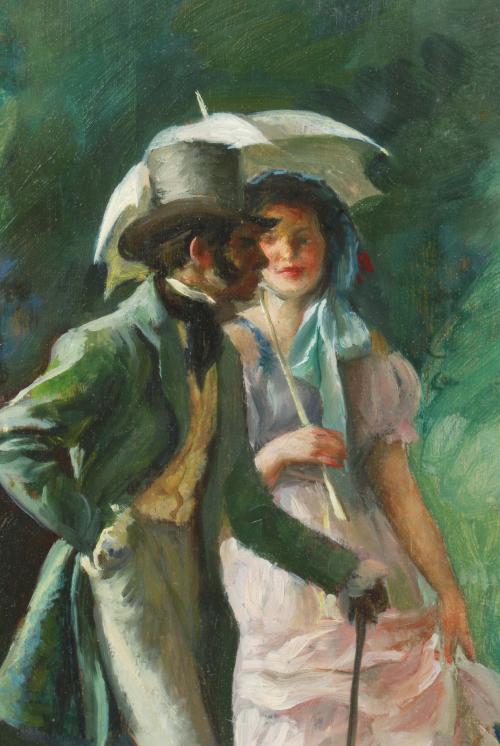 LLUÍS MUNTANÉ MUNS (1899-1987), Pareja en el parque., Óleo