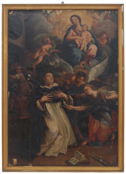 SPANISH SCHOOL, C17th "APPARITION OF THE VIRGIN  TO  SAINT DOMINIC".