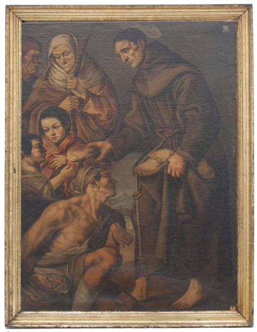 17TH. CENTURY SPANISH SCHOOL. "SAINT ANTHONY OF PADUA WITH BREAD OF THE POOR".