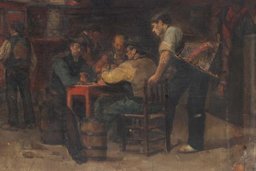 ANTONI AMORÓS I BOTELLA (1849-1925), Partida en la taberna.